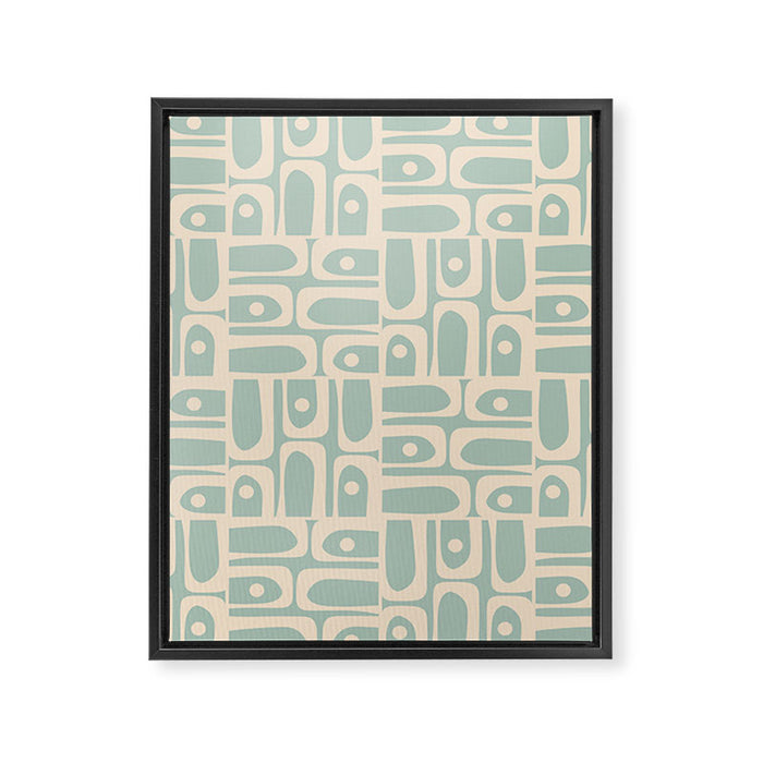 Mid Century Modern Piquet Multi Geometric Pattern in Light Celadon Teal Framed Canvas Print Gallery Image 1