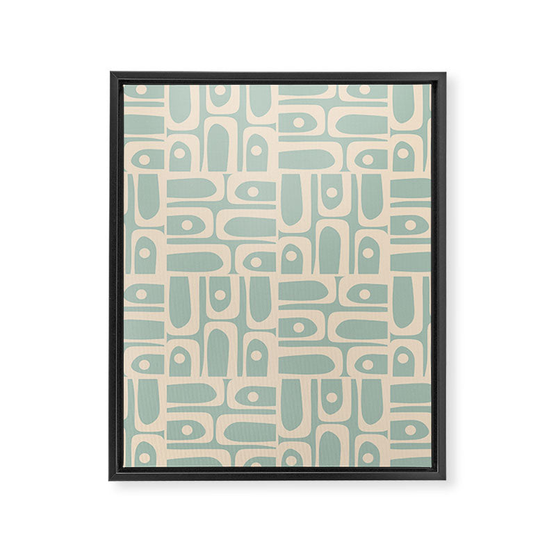 Mid Century Modern Piquet Multi Geometric Pattern in Light Celadon Teal Framed Canvas Print Gallery Image 8