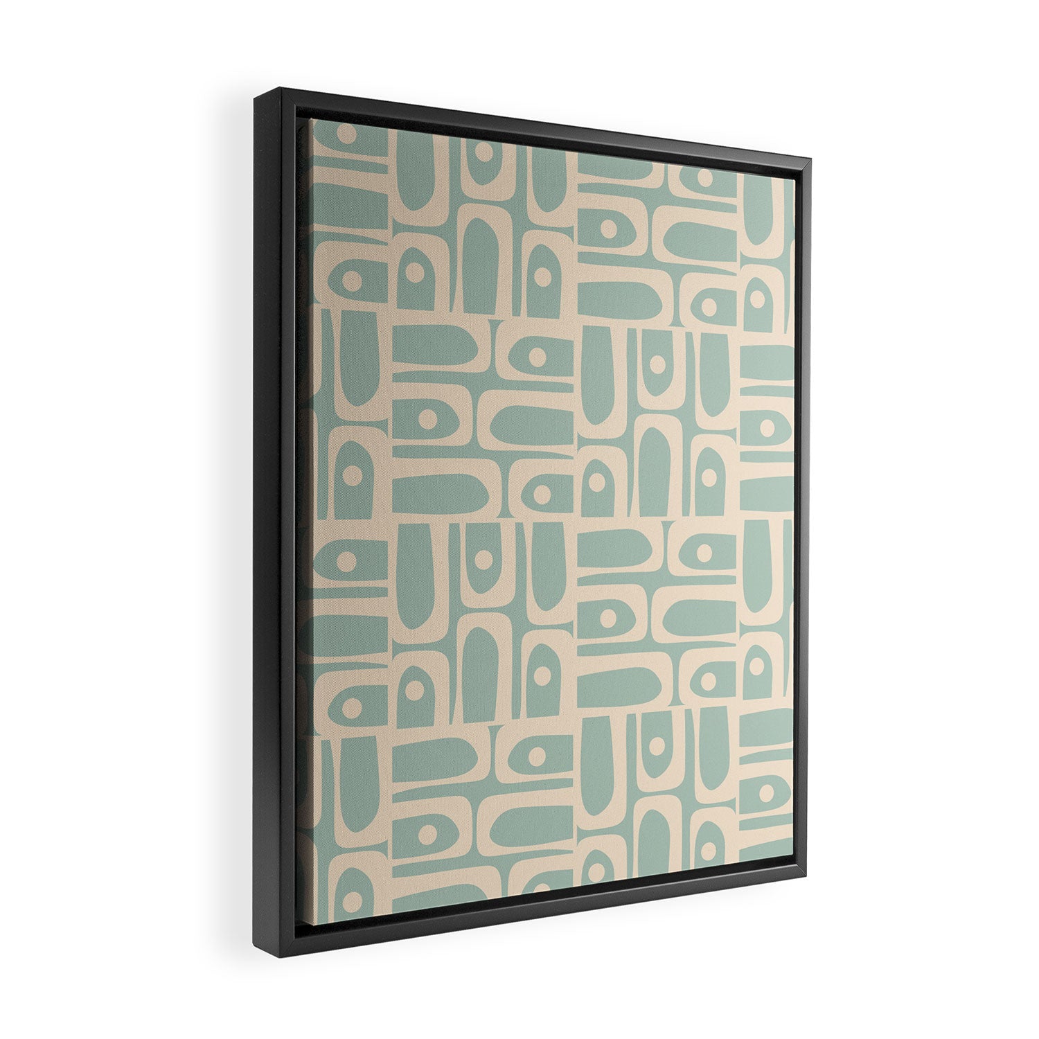 Mid Century Modern Piquet Multi Geometric Pattern in Light Celadon Teal Framed Canvas Print Gallery Image 2