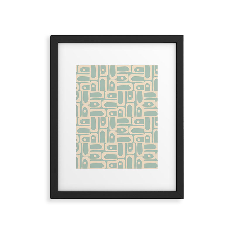 Mid Century Modern Piquet Multi Geometric Pattern in Light Celadon Teal Framed Art Print Gallery Image 6