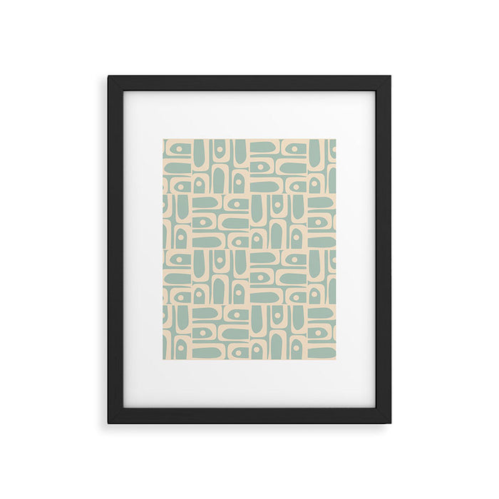Mid Century Modern Piquet Multi Geometric Pattern in Light Celadon Teal Framed Art Print Gallery Image 1