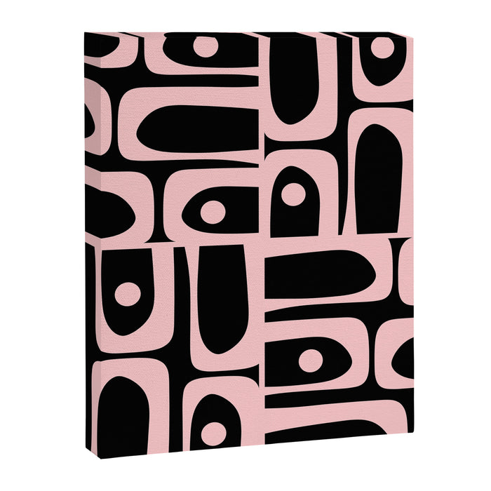 Mid Century Modern Piquet Multi Geometric Pattern in Light Pink and Black Canvas Print Gallery Image 1