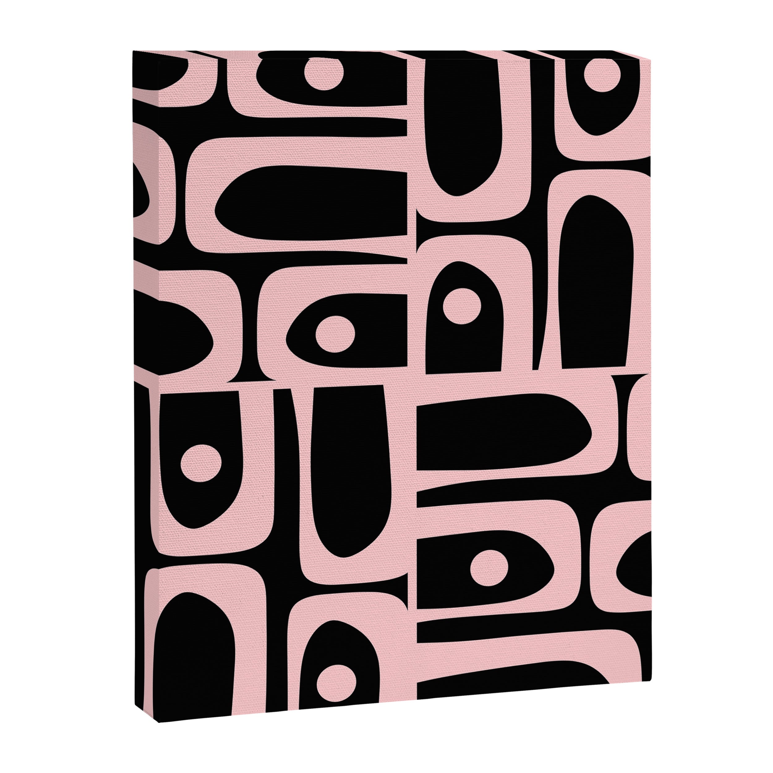 Mid Century Modern Piquet Multi Geometric Pattern in Light Pink and Black Canvas Print Gallery Image 8