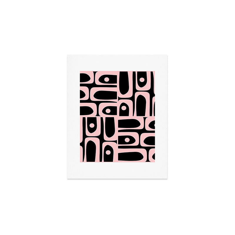 Mid Century Modern Piquet Multi Geometric Pattern in Light Pink and Black Art Print Gallery Image 1