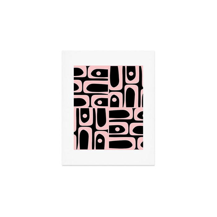 Mid Century Modern Piquet Multi Geometric Pattern in Light Pink and Black Art Print Gallery Image 1
