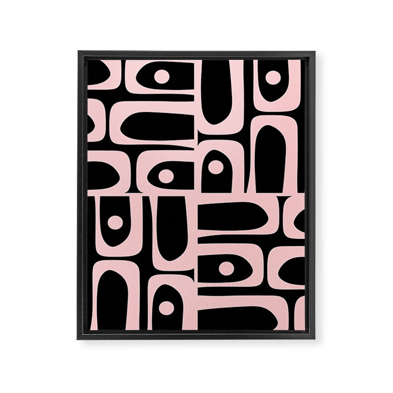 Mid Century Modern Piquet Multi Geometric Pattern in Light Pink and Black Framed Canvas Print Gallery Image 8