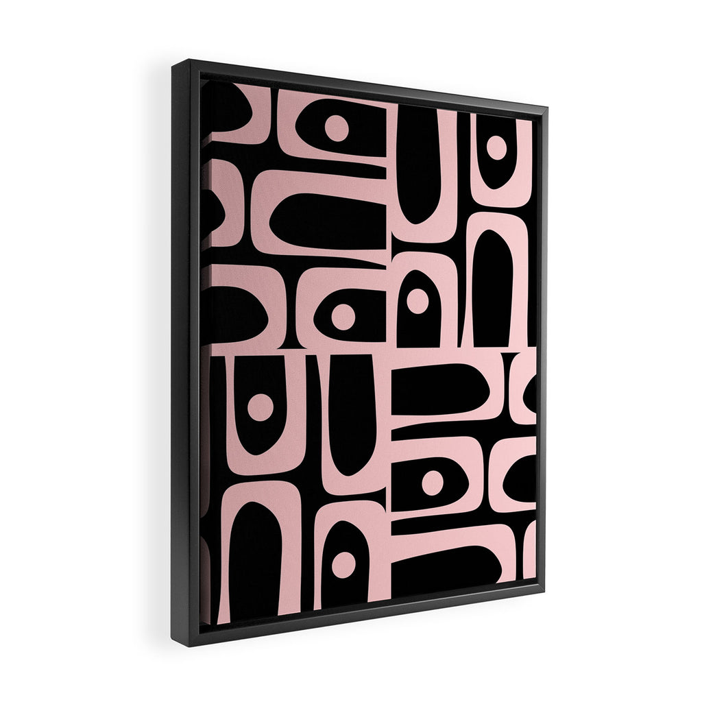 Mid Century Modern Piquet Multi Geometric Pattern in Light Pink and Black Framed Canvas Print Gallery Image 2