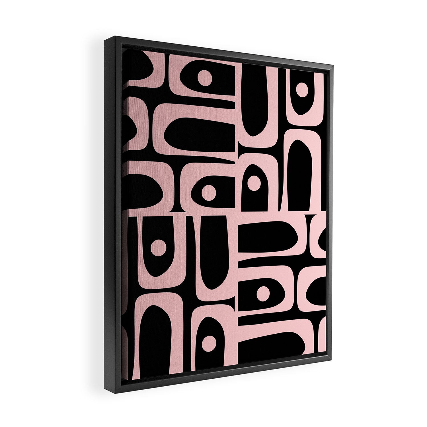 Mid Century Modern Piquet Multi Geometric Pattern in Light Pink and Black Framed Canvas Print Gallery Image 2