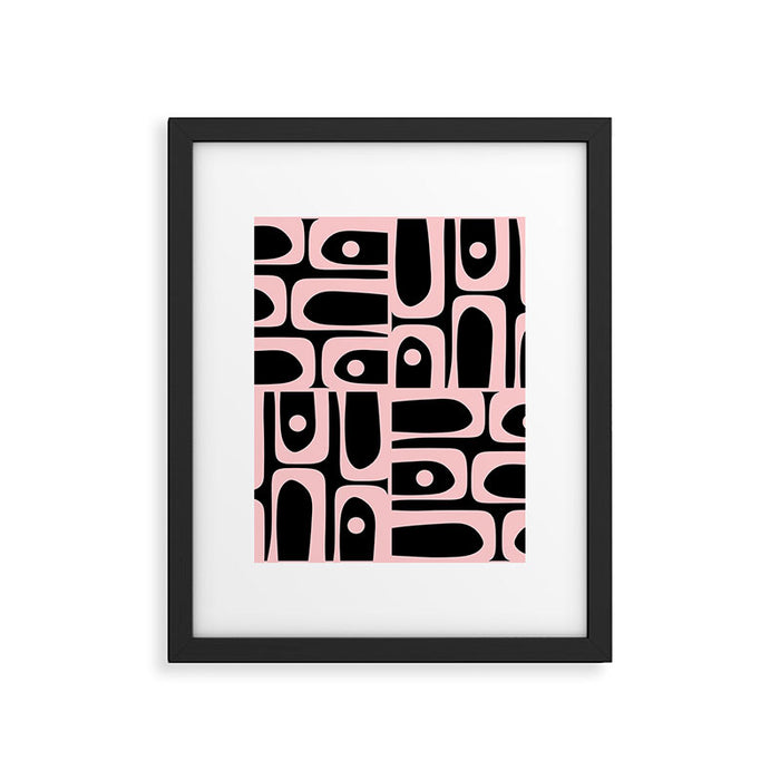 Mid Century Modern Piquet Multi Geometric Pattern in Light Pink and Black Framed Art Print Gallery Image 1