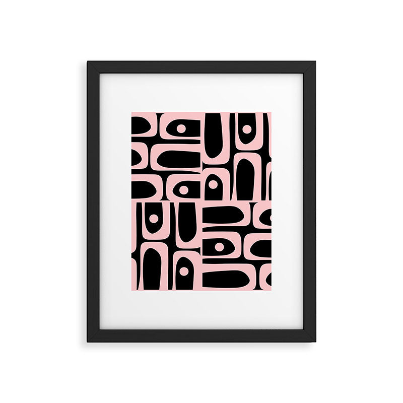 Mid Century Modern Piquet Multi Geometric Pattern in Light Pink and Black Framed Art Print Gallery Image 6