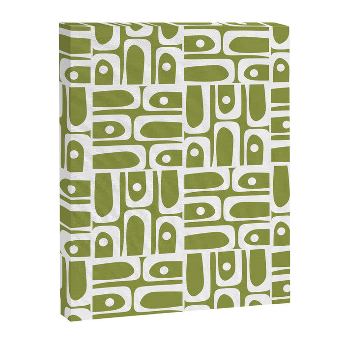 Mid Century Modern Piquet Multi Geometric Pattern in Mid Mod Martini Olive Green and White Canvas Print Gallery Image 1