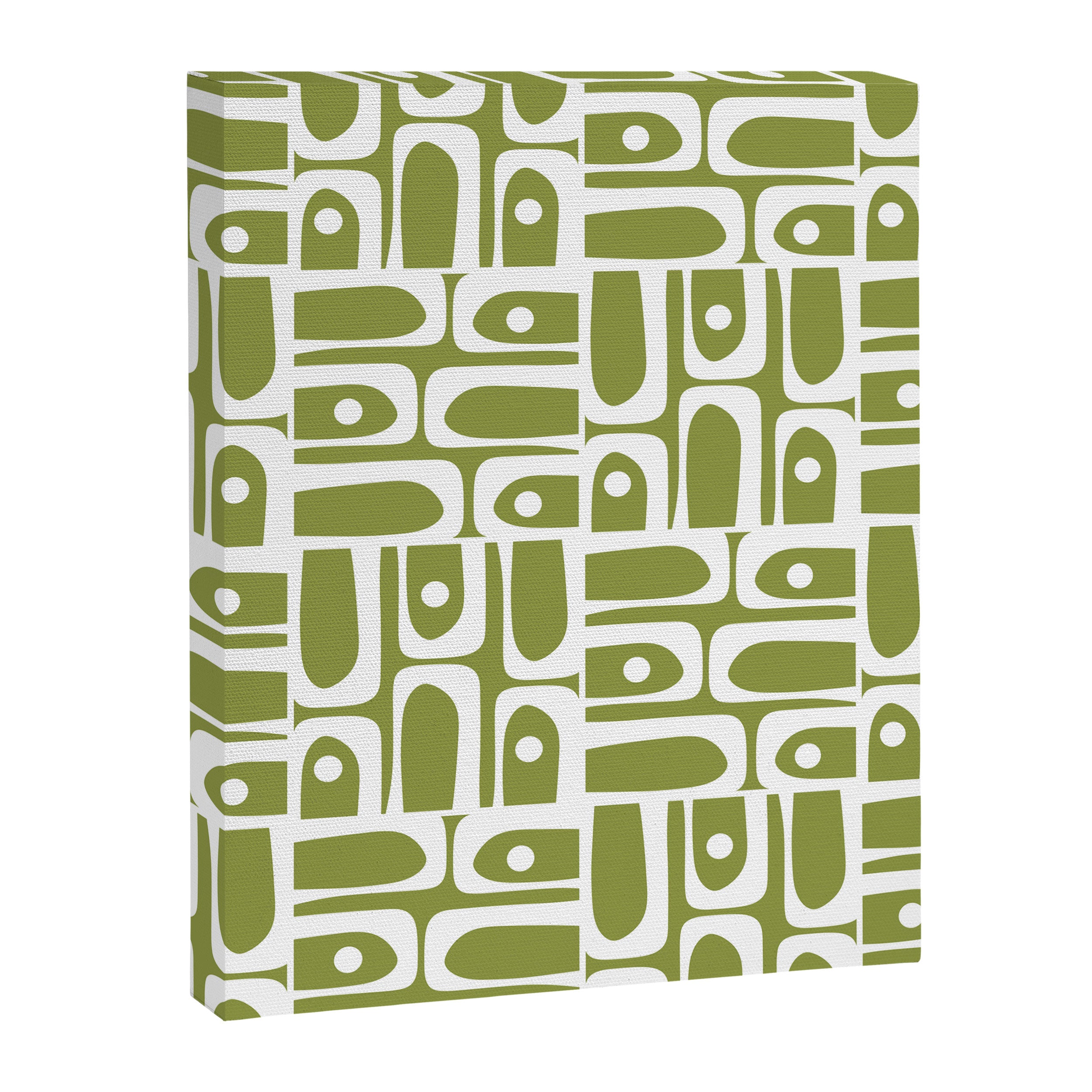 Mid Century Modern Piquet Multi Geometric Pattern in Mid Mod Martini Olive Green and White Canvas Print Gallery Image 8