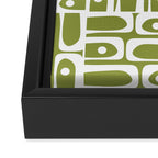 Mid Century Modern Piquet Multi Geometric Pattern in Mid Mod Martini Olive Green and White Framed Canvas Print Gallery Image 3