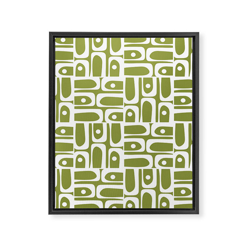 Mid Century Modern Piquet Multi Geometric Pattern in Mid Mod Martini Olive Green and White Framed Canvas Print Gallery Image 8
