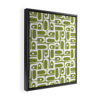 Mid Century Modern Piquet Multi Geometric Pattern in Mid Mod Martini Olive Green and White Framed Canvas Print Gallery Image 2