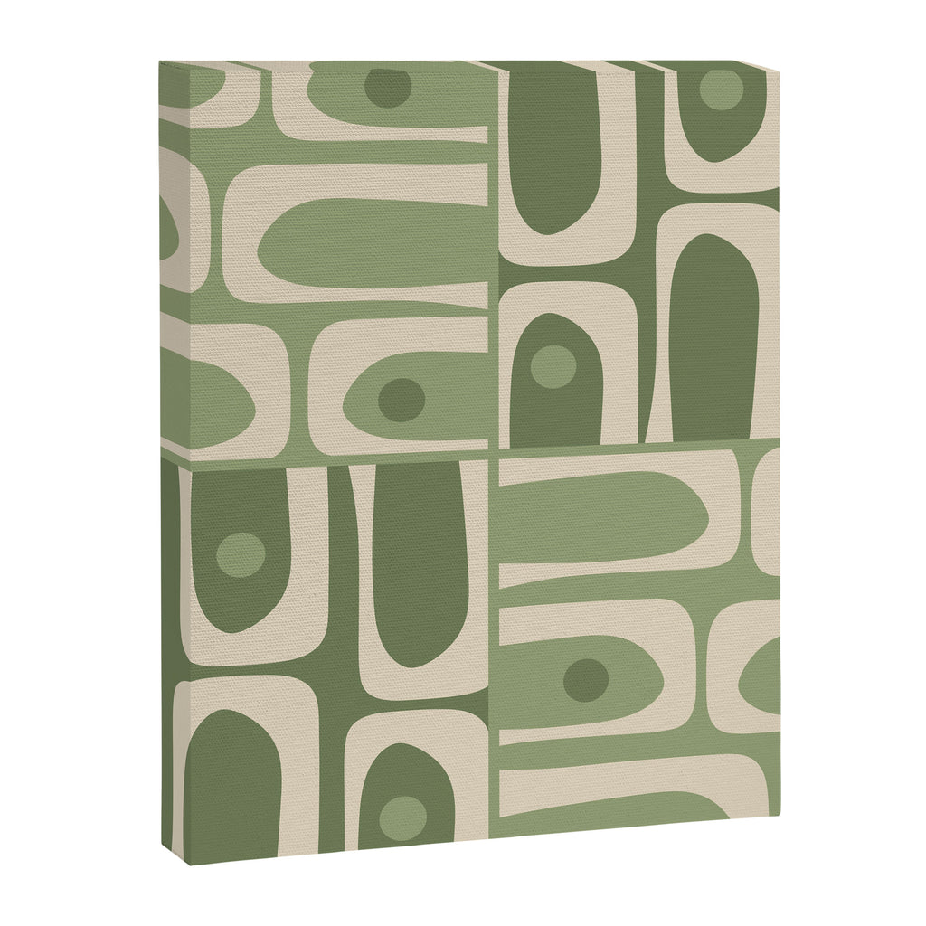 Mid Century Modern Piquet Multi Geometric Pattern in Mossy Sage Olive Green and Beige Canvas Print Gallery Image 8