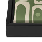 Mid Century Modern Piquet Multi Geometric Pattern in Mossy Sage Olive Green and Beige Framed Canvas Print Gallery Image 3