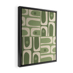 Mid Century Modern Piquet Multi Geometric Pattern in Mossy Sage Olive Green and Beige Framed Canvas Print Gallery Image 2