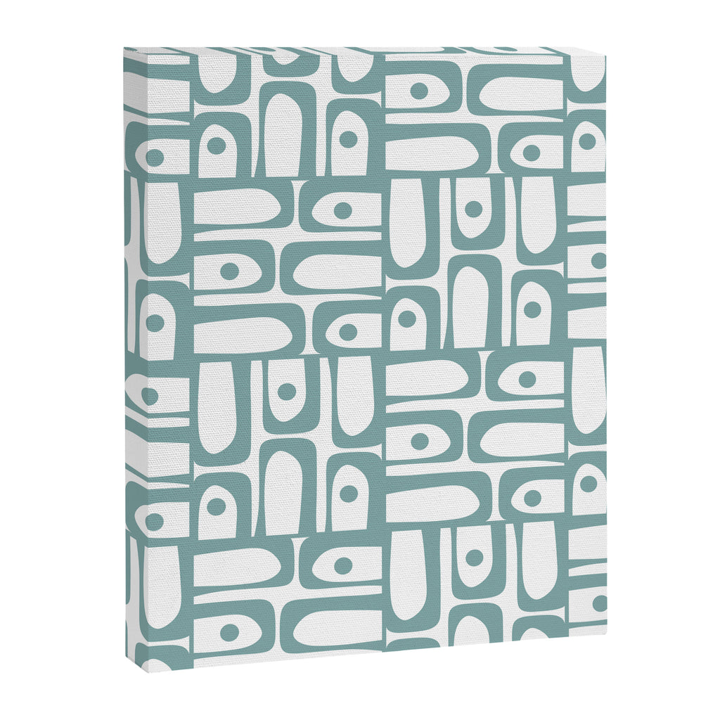 Mid Century Modern Piquet Multi Geometric Pattern in Vintage Blue Spruce and White Canvas Print Gallery Image 8