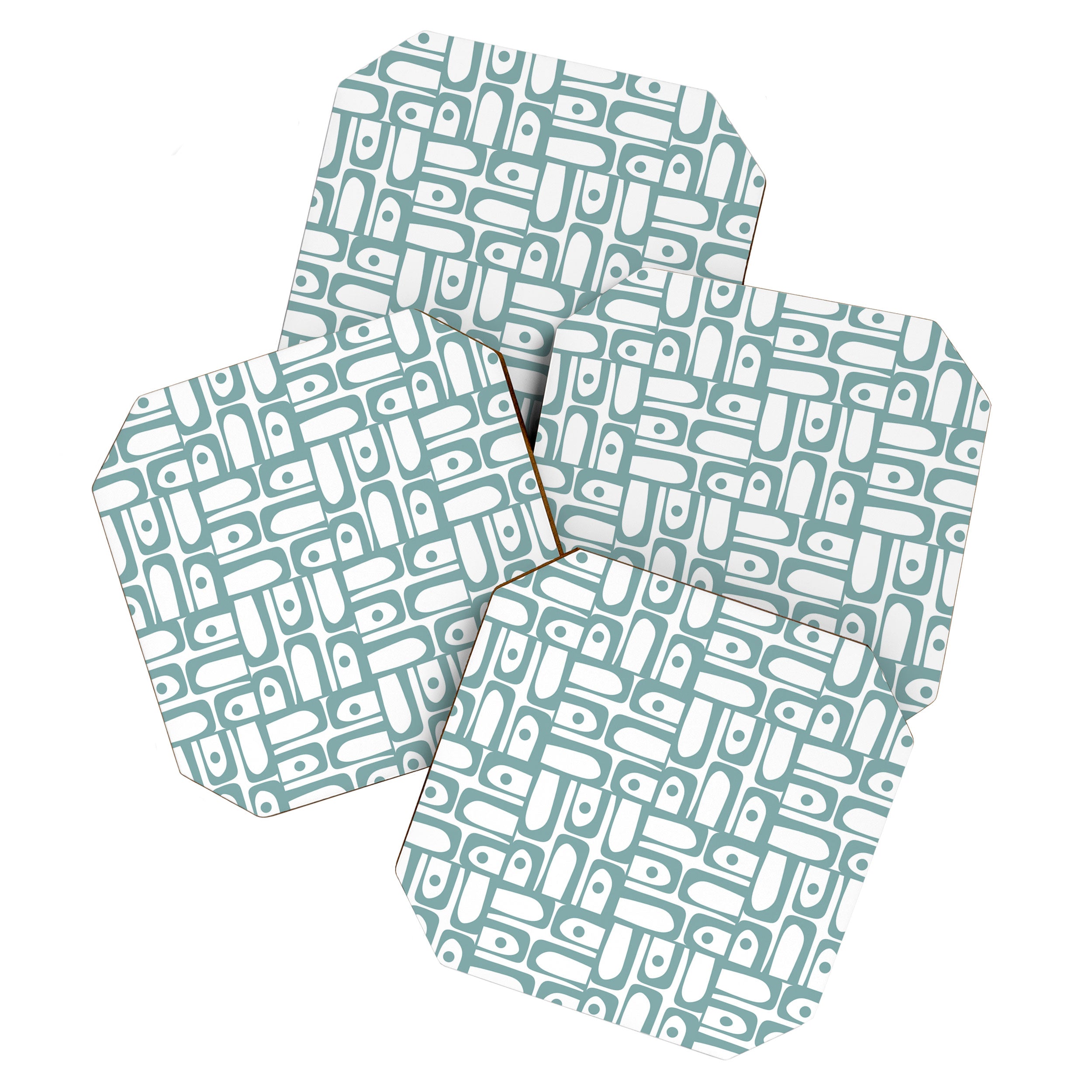 Mid Century Modern Piquet Multi Geometric Pattern in Vintage Blue Spruce and White Coaster Gallery Image 1
