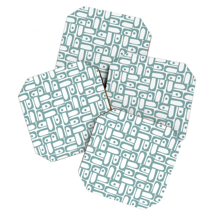 Mid Century Modern Piquet Multi Geometric Pattern in Vintage Blue Spruce and White Coaster Gallery Image 1