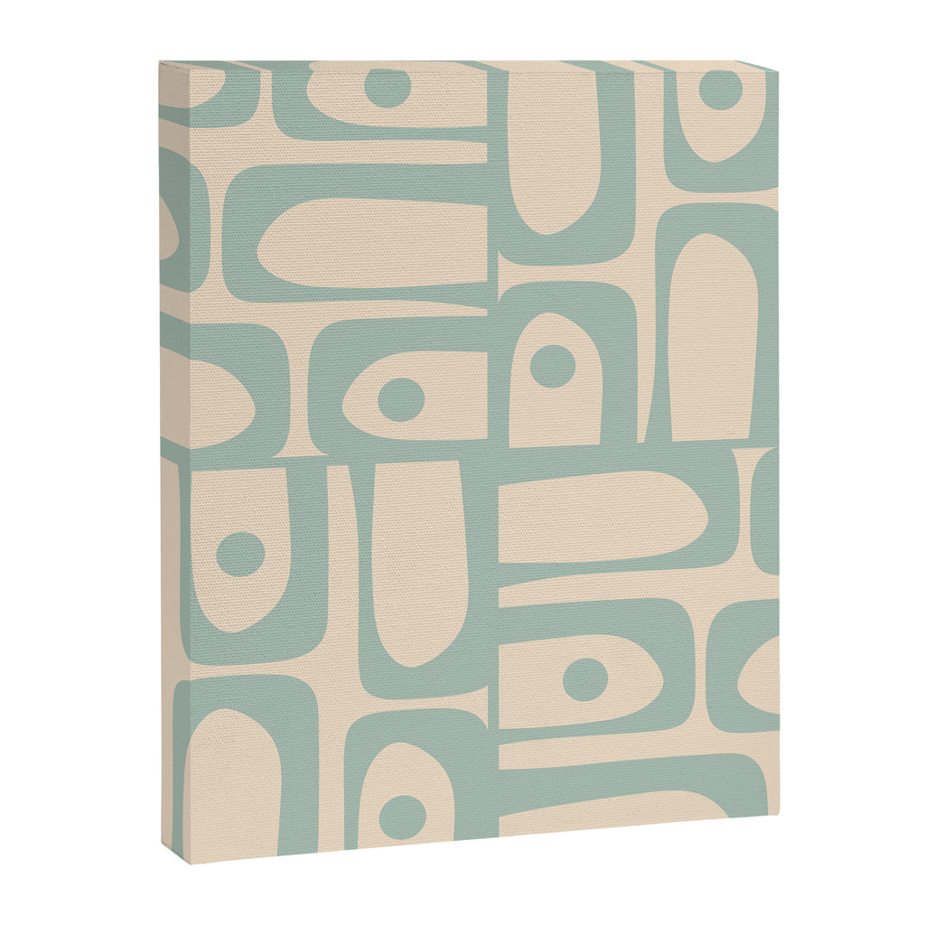 Mid Century Modern Piquet Multi Geometric Pattern Light Celadon Blue and Cream Canvas Print Gallery Image 8