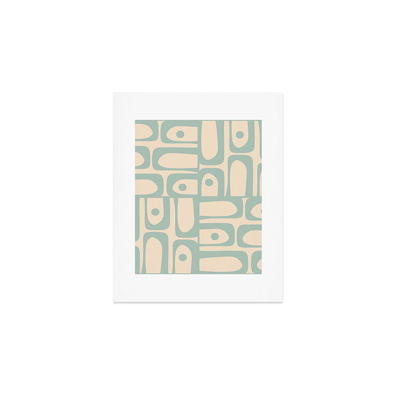 Mid Century Modern Piquet Multi Geometric Pattern Light Celadon Blue and Cream Art Print Gallery Image 1