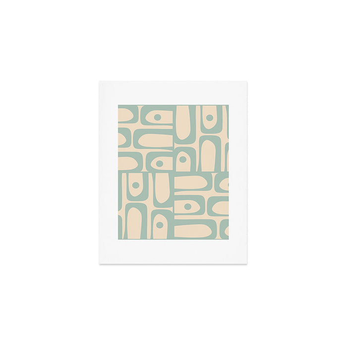 Mid Century Modern Piquet Multi Geometric Pattern Light Celadon Blue and Cream Art Print Gallery Image 1