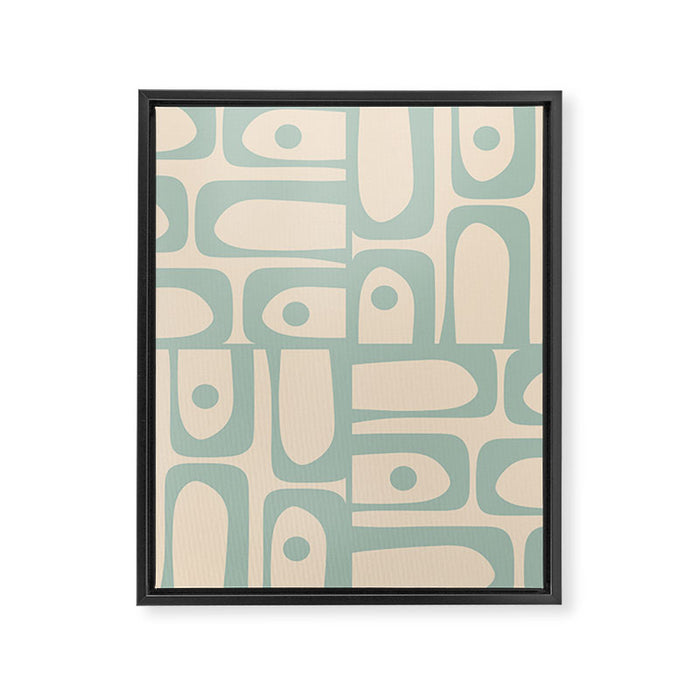 Mid Century Modern Piquet Multi Geometric Pattern Light Celadon Blue and Cream Framed Canvas Print Gallery Image 1