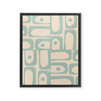 Mid Century Modern Piquet Multi Geometric Pattern Light Celadon Blue and Cream Framed Canvas Print Gallery Image 8