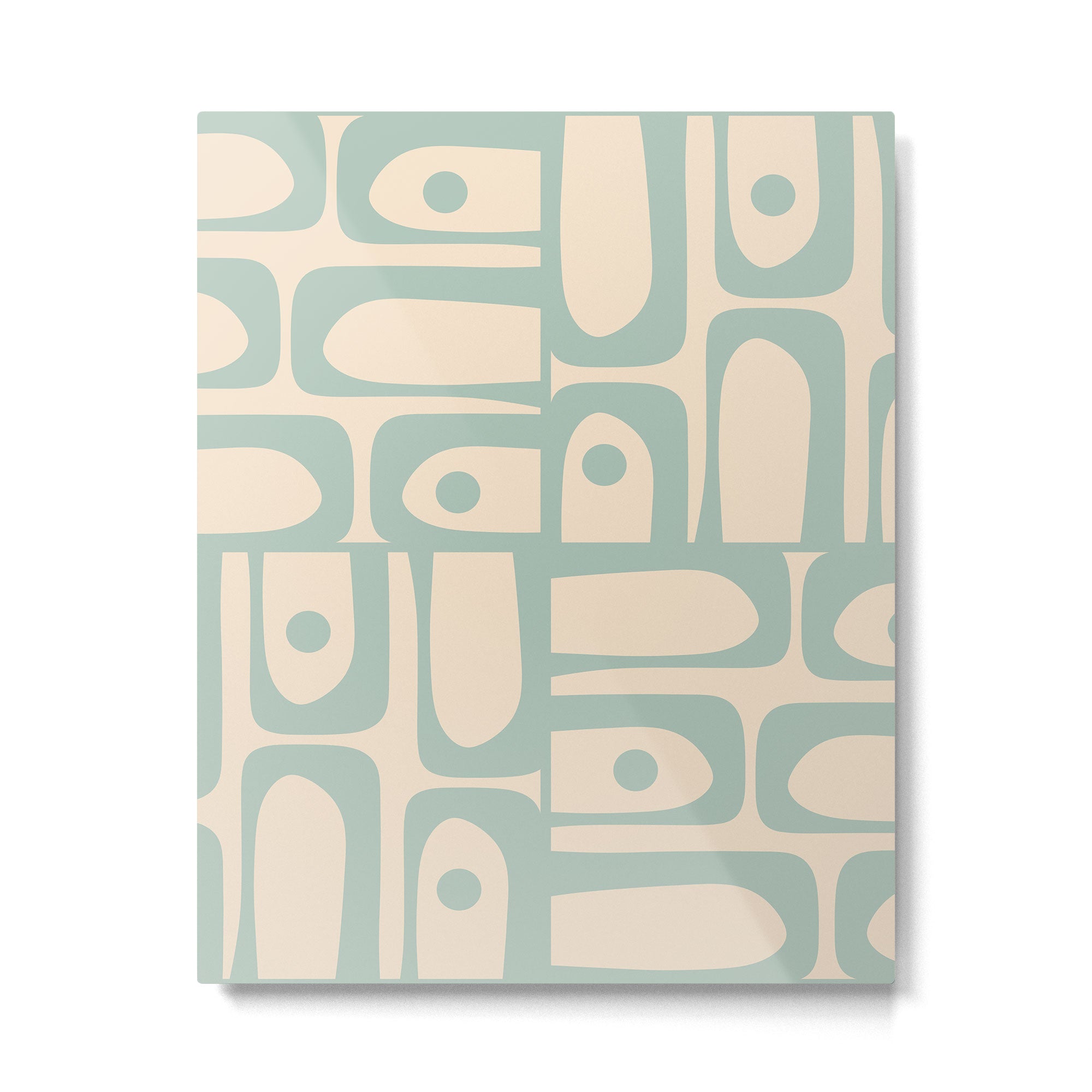 Mid Century Modern Piquet Multi Geometric Pattern Light Celadon Blue and Cream Metal Print Gallery Image 6