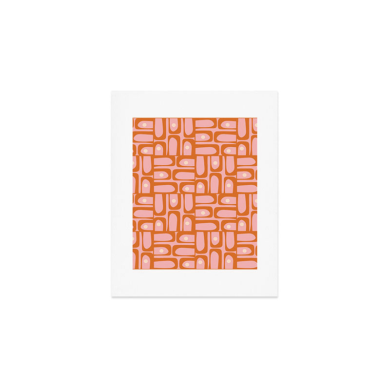 Mid Century Modern Piquet Multi Geometric Pattern Pink Orange Cream Art Print Gallery Image 1