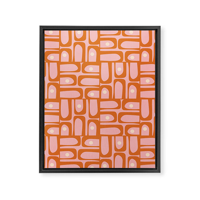 Mid Century Modern Piquet Multi Geometric Pattern Pink Orange Cream Framed Canvas Print Gallery Image 1