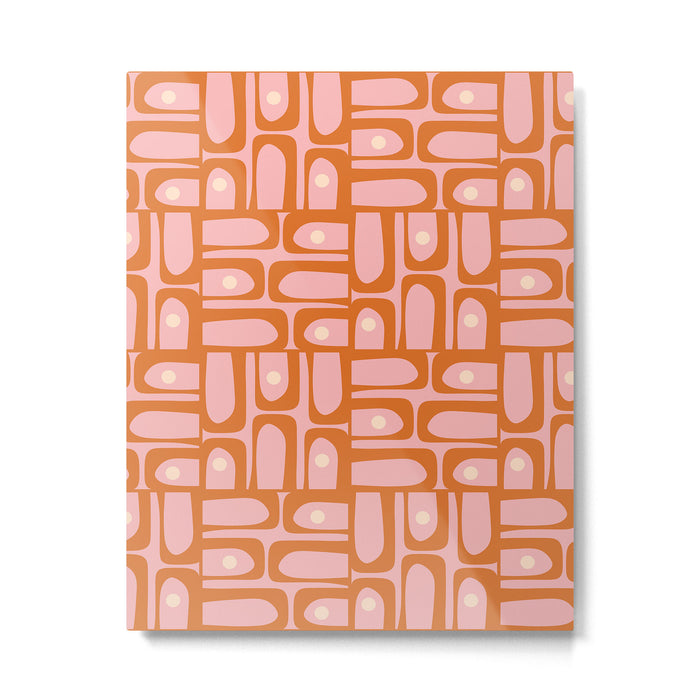 Mid Century Modern Piquet Multi Geometric Pattern Pink Orange Cream Metal Print Gallery Image 1