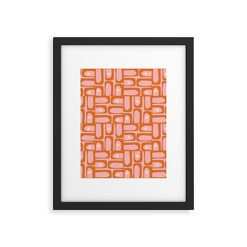 Mid Century Modern Piquet Multi Geometric Pattern Pink Orange Cream Framed Art Print Gallery Image 6