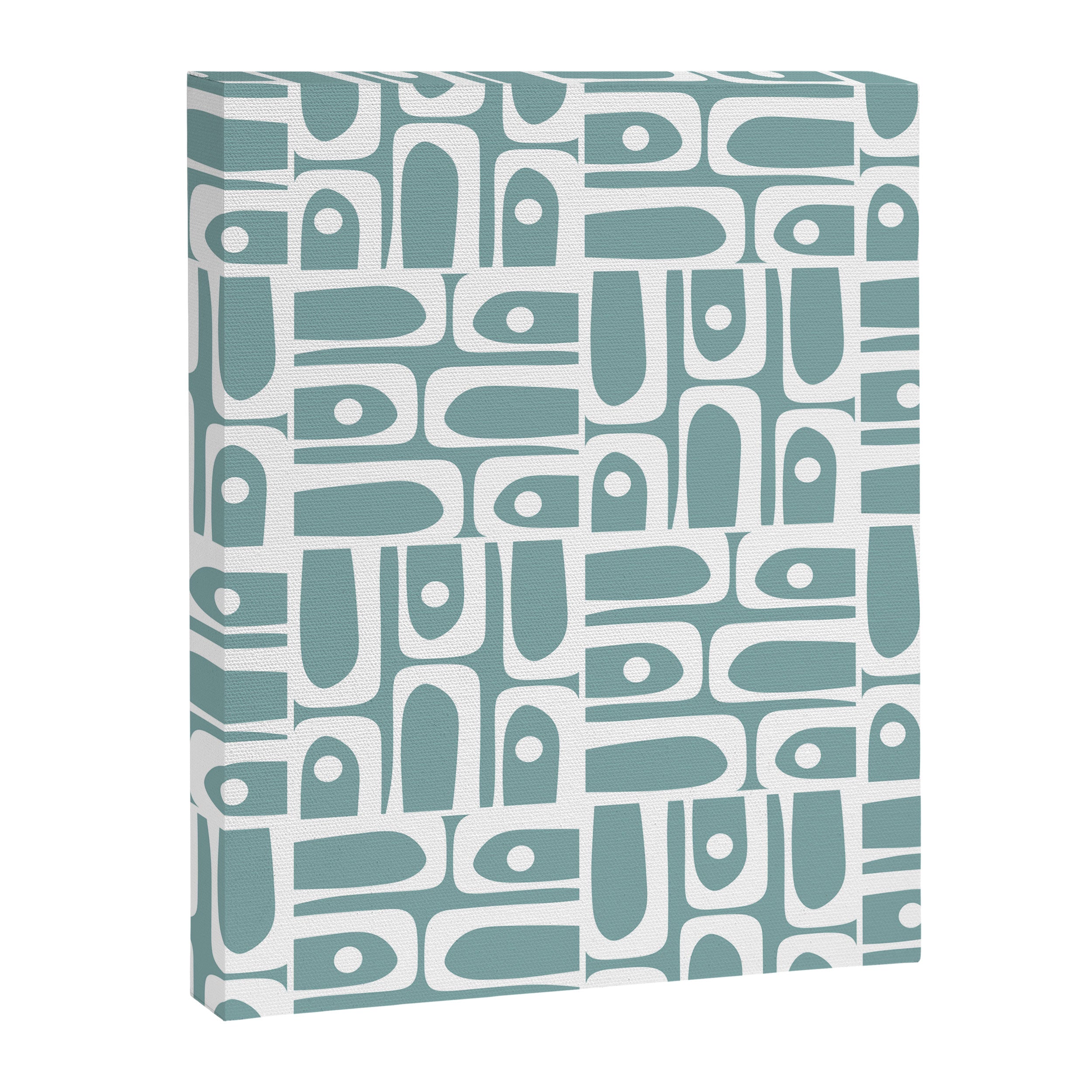 Mid Century Modern Piquet Multi Geometric Pattern Vintage Blue Spruce and White Canvas Print Gallery Image 8