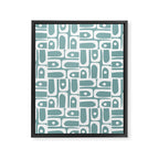 Mid Century Modern Piquet Multi Geometric Pattern Vintage Blue Spruce and White Framed Canvas Print Gallery Image 8