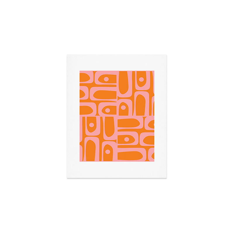 Mid Century Modern Piquet Multi Geometric Pop Pattern in Orange and Pink Art Print Gallery Image 1