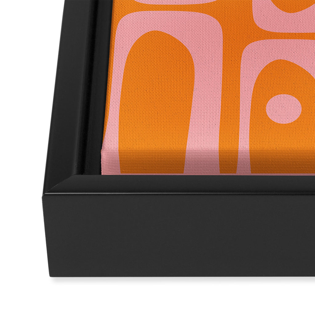Mid Century Modern Piquet Multi Geometric Pop Pattern in Orange and Pink Framed Canvas Print Gallery Image 3