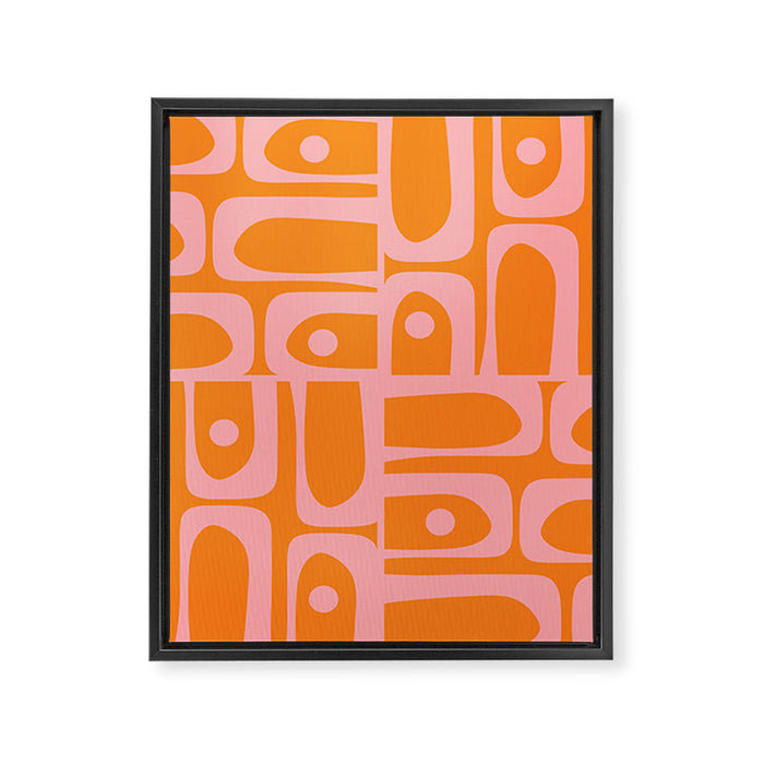 Mid Century Modern Piquet Multi Geometric Pop Pattern in Orange and Pink Framed Canvas Print Gallery Image 1