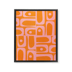 Mid Century Modern Piquet Multi Geometric Pop Pattern in Orange and Pink Framed Canvas Print Gallery Image 8