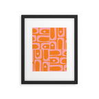 Mid Century Modern Piquet Multi Geometric Pop Pattern in Orange and Pink Framed Art Print Gallery Image 6