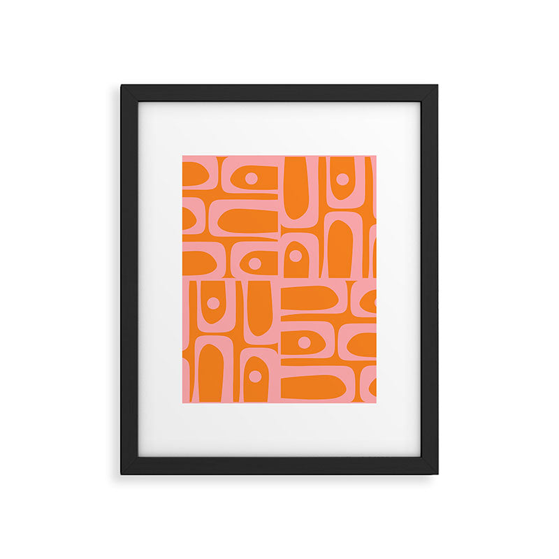 Mid Century Modern Piquet Multi Geometric Pop Pattern in Orange and Pink Framed Art Print Gallery Image 6