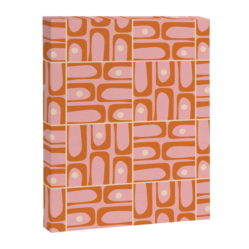 Mid Century Modern Piquet Multi Geometric Tiled Pattern Blush Pink Orange Cream Canvas Print Gallery Image 8