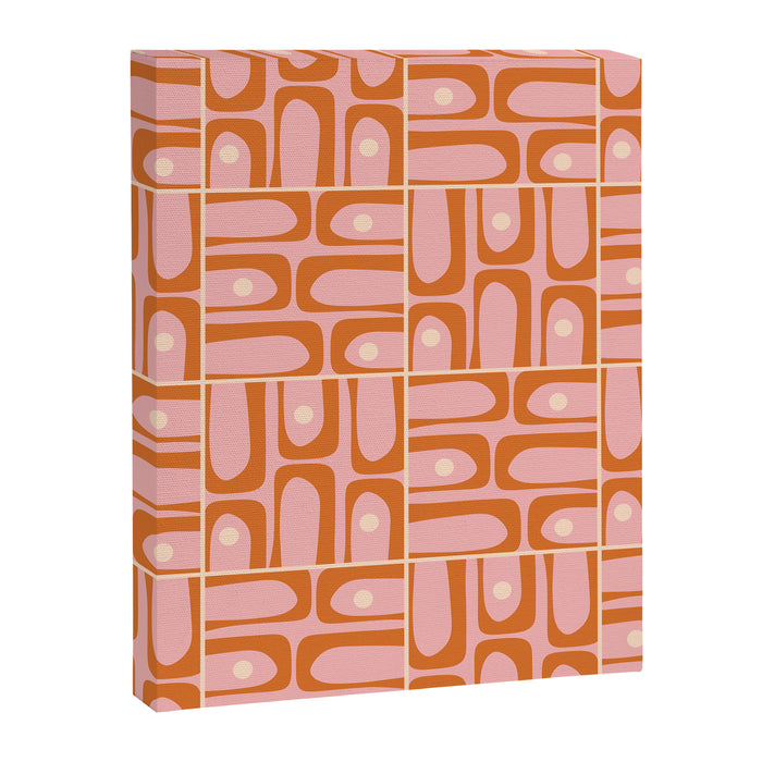 Mid Century Modern Piquet Multi Geometric Tiled Pattern Blush Pink Orange Cream Canvas Print Gallery Image 1