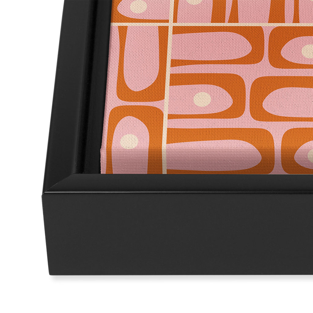 Mid Century Modern Piquet Multi Geometric Tiled Pattern Blush Pink Orange Cream Framed Canvas Print Gallery Image 3