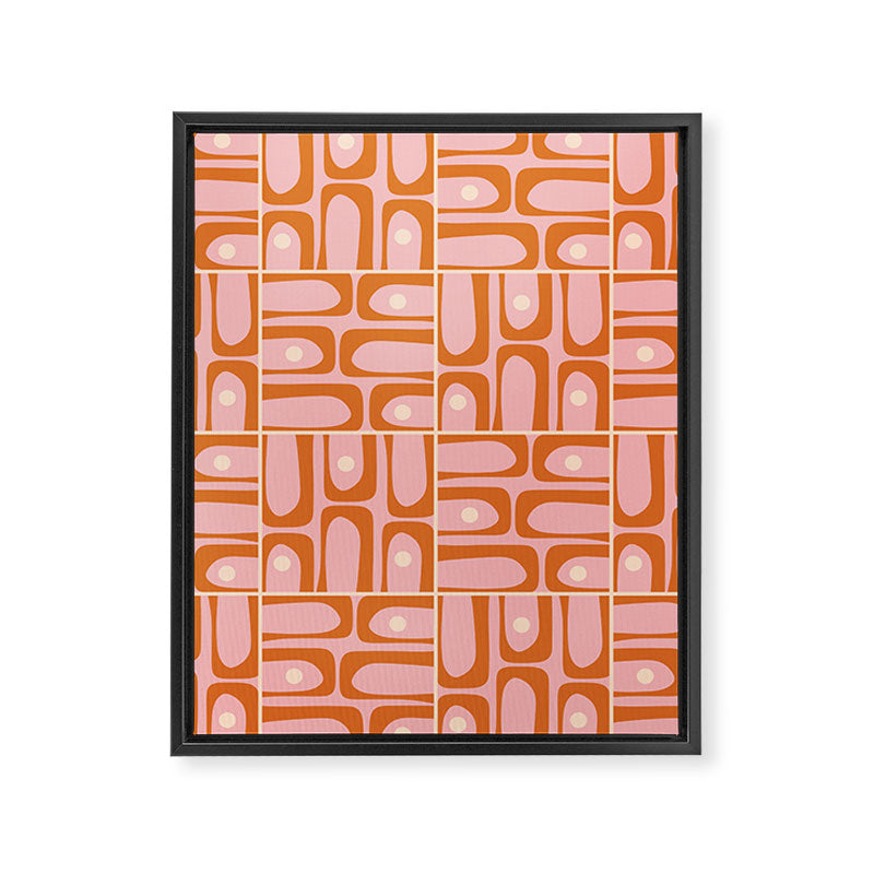 Mid Century Modern Piquet Multi Geometric Tiled Pattern Blush Pink Orange Cream Framed Canvas Print Gallery Image 8