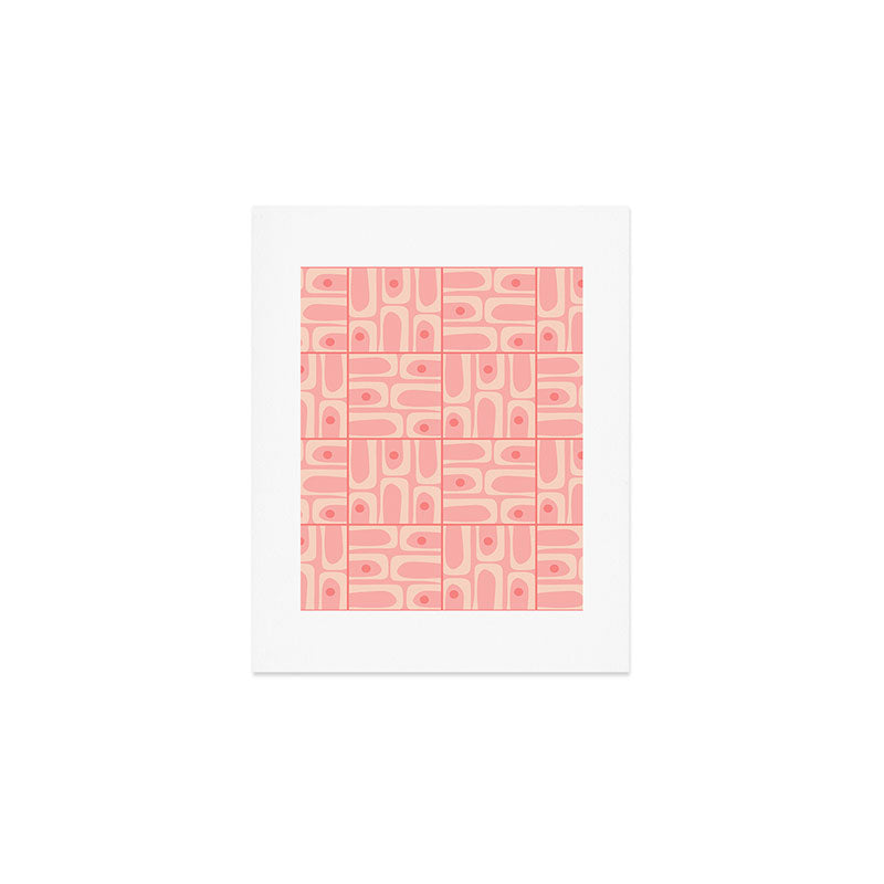 Mid Century Modern Piquet Multi Geometric Tiled Pattern in Blush Pink Art Print Gallery Image 1