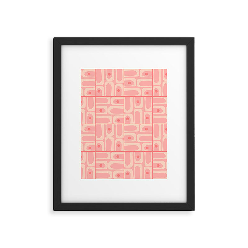 Mid Century Modern Piquet Multi Geometric Tiled Pattern in Blush Pink Framed Art Print Gallery Image 6