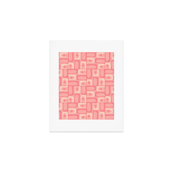 Mid Century Modern Piquet Multi Geometric Tiled Pattern in Pink Blush Tones Art Print Gallery Image 1